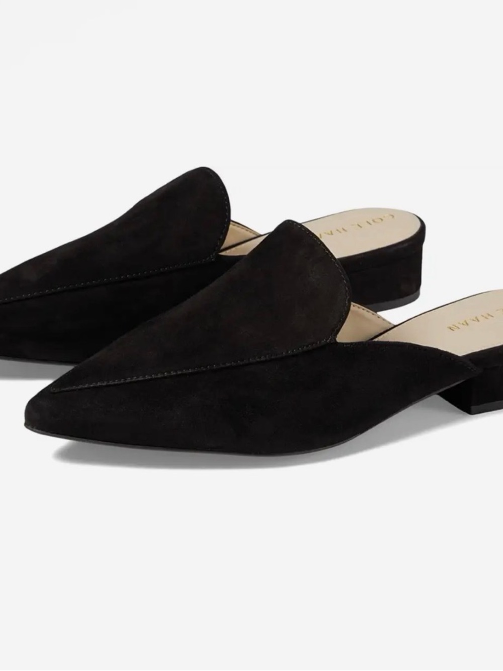 Black Suede Pointed-Toe Mule Slip-Ons